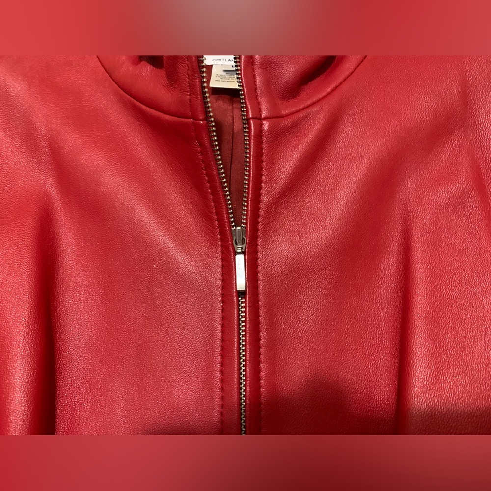 Red Pendleton L Leather Hip Moto Jacket Coat - Picture 4 of 8
